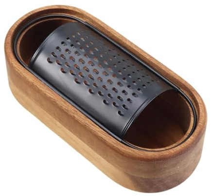 Râpe à fromage avec récipient - Râpe de cuisine rustique marron efficace sans effort - Lame en acier inoxydable - Manche en bois - 27,5 cm - Sans poignée