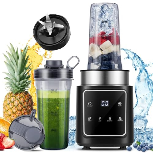TWOMEOW Standmixer, 1500 W, Eisknackmesser 6-Klingen FüR Mixer, Smoothie Maker Mit 4 Programme + Pulsfunktion, 2 * 900 ml Flasche, FüR Smoothies, Milchshakes Und Zum Einfrieren Von Obst