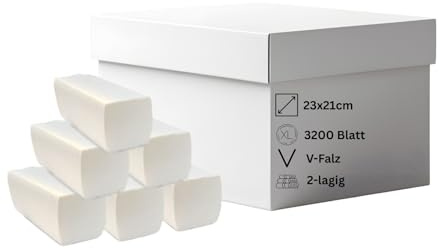 Papierhandtücher 23x21 cm – 2-lagige Falthandtücher weiß | ZZ-/V-Falz | 20 Packungen à 160 Blatt (ca. 3200 Stück)