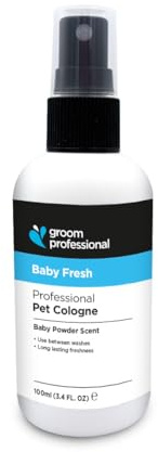 GROOM PROFESSIONAL Baby Fresh Dog Cologne - Dog for Perfume Smelly Dogs - Familiar Baby Powder scent - Contains Chamomile to Soothe Sensitive Skin, 100ml