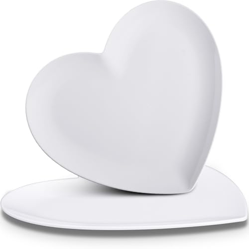 FillTouch 2 Pcs 9.5 Inch Heart Shaped Melamine Plates Dinner Plates Heart Dinnerware Dishes for Valentines, Birthdays, Bridal Showers, Baby Showers (White)