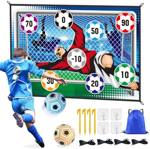 ZUSUZU Set da Gioco con Pallone da Calcio per Bambini 3 4 5 6 7 8 Anni,Porta da Calcio Giocattolo per Interni ed Esterni con 2 Palline in Velcro,Giocattolo Sportivo Regalo Compleanno per Bambini