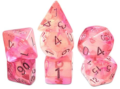 YAZWUR Set di 7 pezzi di dadi poliedrici, set dadi per giochi di ruolo (rosa)
