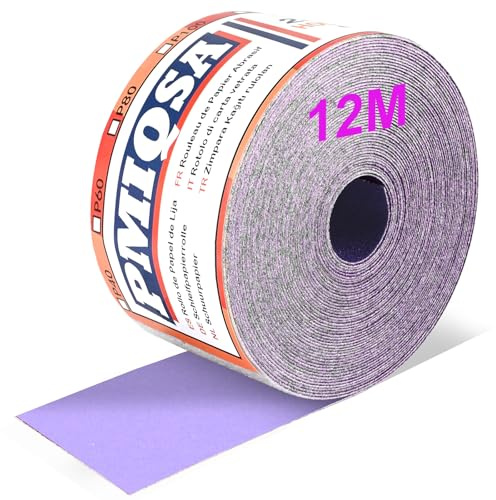 PMIQSA Rouleau de Papier de Verre Céramique Violet 70 mm x 12 m, Grain 600 | Rouleau De Papier Abrasif Auto-Agrippant pour Le Bois, Le MéTal, La Peinture, Le PlâTre pour Ponceuses Vibrantes et Manuelles