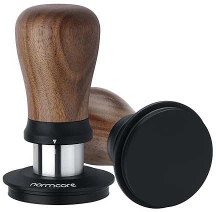 Normcore 53.3mm Coffee Tamper V5, Spring Loaded Espresso Tamper with 6 Adjustable Pressure Settings, Tri-Spring Technology, Titanium Coated Flat Base, Walnut Handle and Silicone Stand