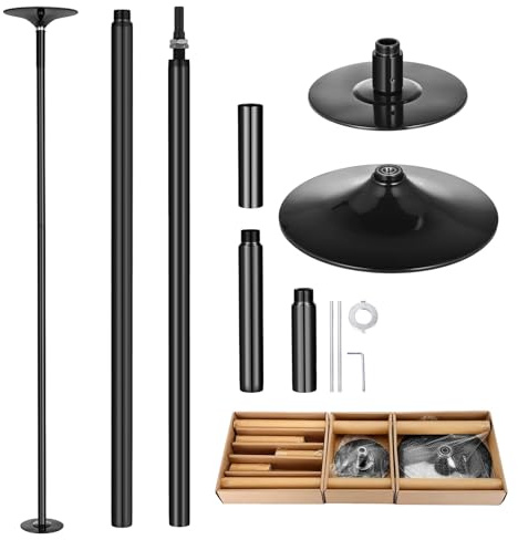 Professional 45mm Spin Dance Pole, Adjustable Height 7-9.1 Ft Portable Dance Pole, Heavy-Duty Steel Poles for Home, Anti-Rust Finish, Dancing Poles for Club, Gym, Pub, Party, Black