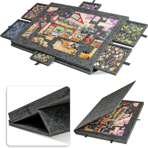 Detta Fällbara Pusselbord Har Ett Justerbart Stativ Och Lock, En Lätt Pusselbräda I Filt Och Sex Lådor För Att Organisera Pussel, Som Rymmer 1000-1500 Bitar. C 1500 pieces [90 * 63 * 4.2cm]