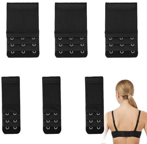 CATZUM Estensori per Reggiseno, 6 pezzi, comodi e elastici, Prolunga 2 Ganci, 3 Ganci, Allunga Reggiseno, Comoda Estensione Elastica(Nero)