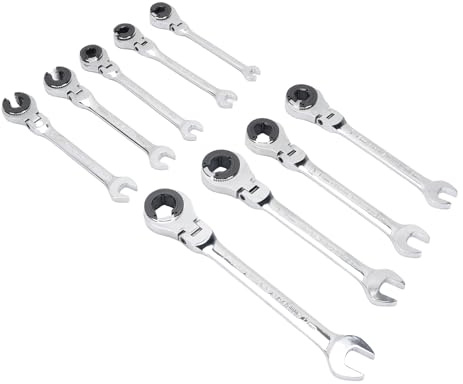 YDuupxe 9PCS Combinación de Llaves de Trinquete Acero Cr V 72 Dientes para Apretar Tuercas en Aire Acondicionado y Líneas de Freno