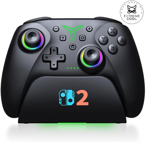 Ultimate Wireless Switch 2 Controller with Charging Dock,Programmable Switch Pro Controller with 1000mAh&Wake-up&RGB Lighting&No Drift No Deadzone&Motion Control,Compatible with Switch/Lite/OLED