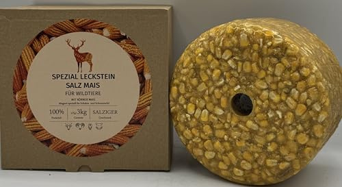 Wildlutscher Spezial Leckstein Salz Mais | Extra Harter Wildleckstein | Wildbindendes Lockmittel | für Rotwild, Damwild, Sikawild, Muffelwild, Rehwild | Wochenlange Nutzungsdauer 3 kg (9,97 € / kg)