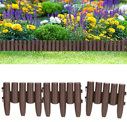 Deuba Landscape Lawn Edge 6.72m (22ft) Palisade Wood Look Brown Bed Border Mowing Edge Curbs Fence
