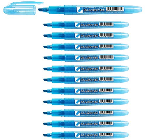 CROWN H-500 Highlighter Pens Chisel Tip Slim Highlighters - Pack Of 12 - With Bright Fluorescent Ink - Blue