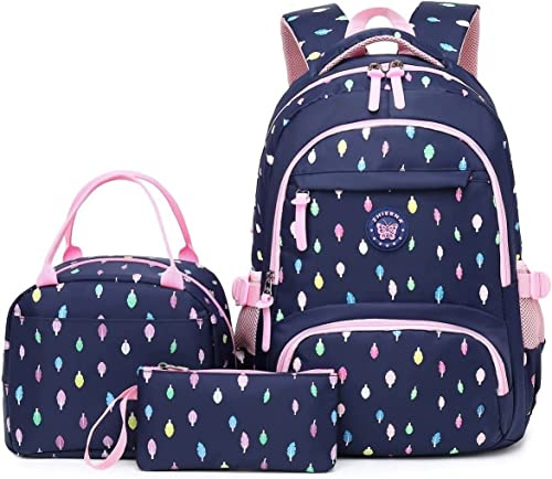 IvyH Cartable Fille Primaire Sac à Dos Enfant Primaire Sets de Sac d'école 3 en 1 Sacs à dos loisir Cartables Scolaires pour Adolescent(Bleu profond)