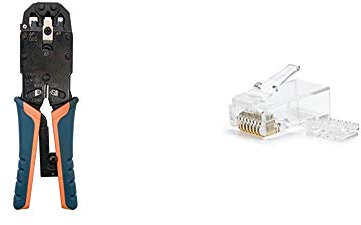 NANOCABLE 10.31.0102 - Tenaza Metalica de carraca para crimpar Cables + 10.21.0201 - Conector para Cable de Red Ethernet RJ45, 8 Hilos Cat.6 UTP, Bolsa de 10 Unidades, Transparente, Estándar