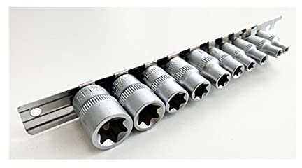 10pc 1/4'' & 3/8'' Drive Female Star Bit Set & Socket Rail - 4-18mm