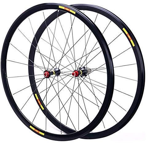 LHHL Fahrradteile 700C Laufradsatz Für Rennrad Alu-Doppelwandfelgen Fahrradfelge 28 Abgedichtetes Lager C/V-Bremse QR 8 9 10 11S Kassettenschwungrad (Color : Black hub)