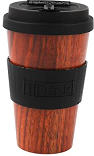 IDRINK®- Tasse à café en RPET avec ouverture et bouchon en silicone, facile à transporter Tasse à emporter de 435 ml en plastique recyclé 8,7 x 8,7 x 15 cm 435 ml (Bois)