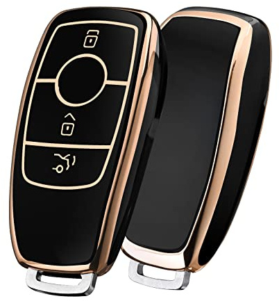 OATSBASF Autoschlüssel Hülle Geeignet für Mercedes Benz, Schlüsselhülle Cover für E Klasse S Klasse TPU Schutzhülle (Goldener Rand-Schwarz)