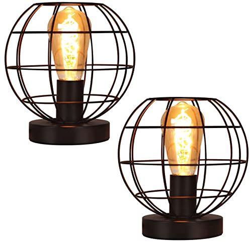 ZMH 2ER Tischlampe Vintage Tischleuchte Schwarz - Retro Nachttischlampe | Lampe E27 Fassung aus Metall Industrial Deko für Wohnzimmer Kinderzimmer Schreibtisch Schlafzimmer Max 40W Ohne Leuchtmittel
