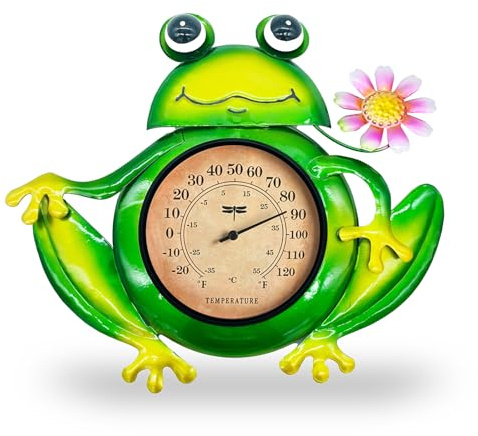POXOHO Außenthermometer, wasserdicht und leicht zu lesen, keine Batterie erforderlich | Frosch Wandmontiertes dekoratives großes Außenthermometer für Terrasse, Garten, Zaun