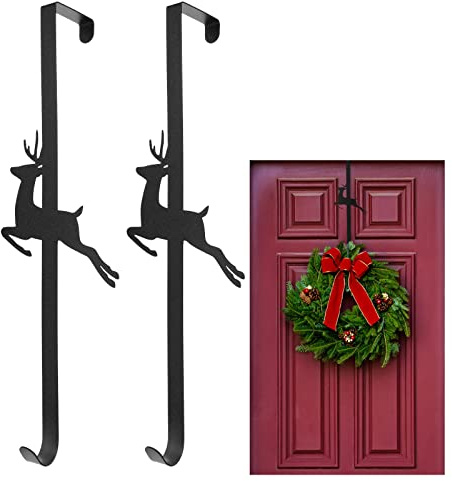 Vaktop Wreath Hanger for Front Door, 2PCS Wreath Door Hanger | Metal Door Wreath Hook 34cm/13.4in - for Christmas Home Office Wall Wreath Decor (Black)