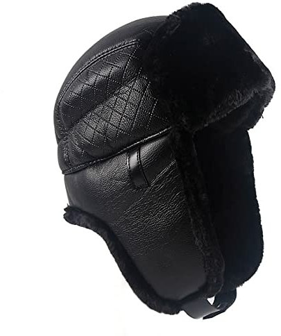 DEPAJA Russische Mütze Russische Leder Trapper Herren Fliegermützen Winter Outdoor Warme Uschanka Sowjetische Herrenmütze Papa Ohrenklappen Bombermütze, Styel 3,59-60Cm