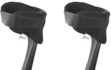 KMINA Krücken Polster Klettverschluss, Neopren Griffpolster (2 Stück) | Schützt vor Scheuerstellen an Ellbogen und Unterarm, Freihändige Nutzung, Doppelte Schicht oben, Schwarz, Patentiert