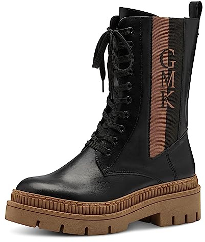 MARCO TOZZI by Guido Maria Kretschmer Damen Stiefeletten zum Schnüren mit Plateau mit Reißverschluss, Schwarz (Black/Nature), 41 EU