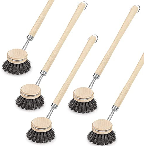 Peggy Perfect 5er Set Rosshaarspülbürsten Holzspülbürsten – Made in Germany. Bürsten mit Natur Rosshaar und extra langem 29 cm Griff. Aus zertifiziertem Buchenholz gefertigt.