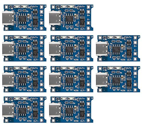 Gebildet 10Piezas Tipo-C USB 5V 1A Interfaz de Entrada 18650 Placa de Carga de Batería de Litio, Módulo de Cargador con Función de Protección Dual