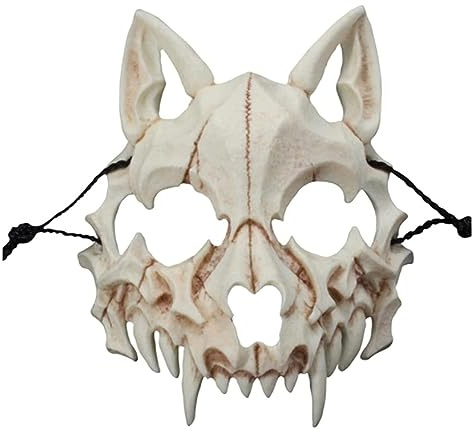 EULAPGOE Tier Skelett Maske Halloween, Harz Hund Schädel Knochen Zähne Scary Horror Teufel Werwolf Halbmaske für Karneval Karneval Halloween Kostüm