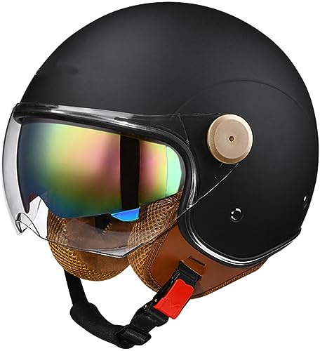 Casques Jet De Moto Casques Vintage ECE Homologué À Face Ouverte À L'allemande Demi Casque De Moto, Adapté Adulte Femme Homme avec Pare-Soleil Et Doublure Intérieure Amovible 16,XL