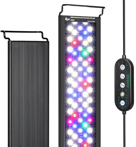AQQA Aquarium LED Beleuchtung, 24/7 Vollspektrum Aquarium Licht mit Timer, DIY Modus 10 Helligkeitsstufen Einstellbar & 10 Farben & Ausziehbare Halterung für 90-120cm Süßwasser Aquarien (36W)