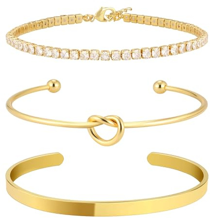 Zalcon Gold Bracelet Stack Bangle Cuff Bracelets for Women Gold Tennis Bracelet for Women Non Tarnish