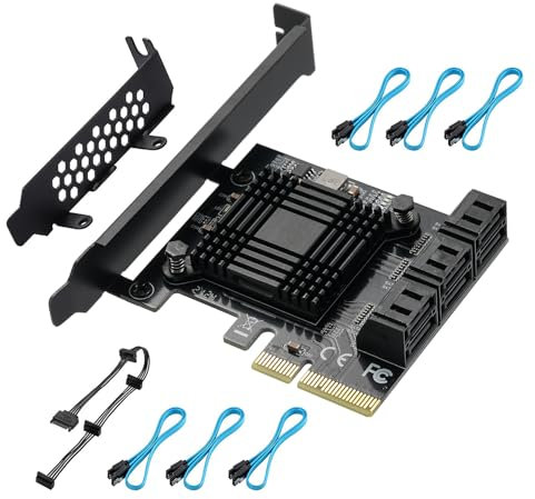 Tarjeta PCIE 4X SATA de 6 Puertos, con 6 Cables SATA y Soporte de Perfil bajo, Controlador PCIE a SATA 3.0 de 6 Gbps, Tarjeta de expansión PCIE a SATA, Controlador SATA, Tarjeta SATA PCIE
