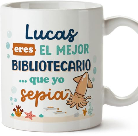 MUGFFINS Tazas Personalizadas para BIBLIOTECARIO hombre - En Español - Mejor que yo Sepia - 11 oz / 330 ml - Regalo Personalizable original y divertido