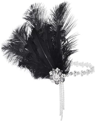 IYOU Pluma Negro Flapper Tocado Brillante Cristal Gatsby Diadema Pedrería Traje Boda Accesorios para el cabello para Mujeres