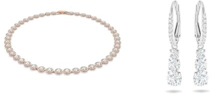 Swarovski Collana Angelic, Rotondo, Bianco, Placcato color oro Rosa & Orecchini Attract Trilogy, Bianco, Placcato rodio