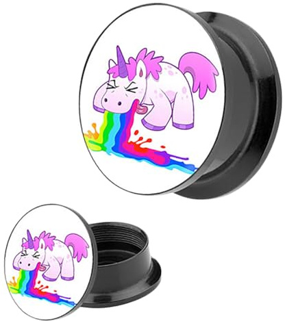 Piersando Ohr Plug Flesh Tunnel Piercing Ohrpiercing Picture Motiv kotzendes Einhorn 18mm