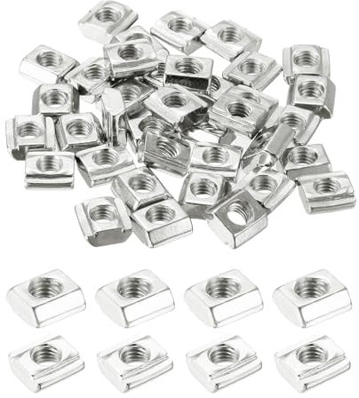 sourcing map 24Pcs M5 T Nut Tee Sliding Slot Nuts, T-Slot Nut Hammer Nut Block Square Nuts Fastener Carbon Steel Nickel Plated for Aluminum Extrusion Profile 2020 Series