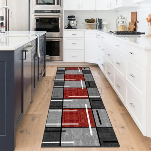 WTHYGB Teppich Läufer Flur rutschfest 80x120 cm Teppichläufer Flur Waschbar, Lang Modern Küchenteppich, Flurläufer, Teppich Läufer für Flur, Küche, Korridor, Schlafzimmer, Wohnzimmer, Rot