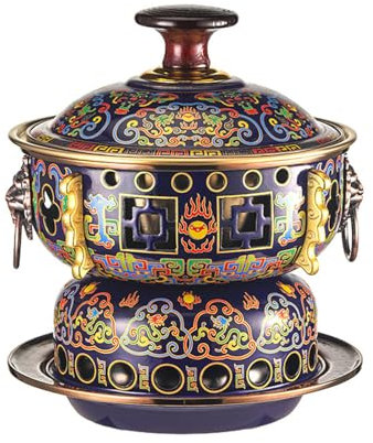 HHCTEBEC Old Beijing Copper Hot Pot Chafing Dishes, Einzelperson, Kleiner Kupfertopf, Chinesischer Traditioneller Cloisonné-Hot Pot, Geeignet für Familien-Hauspartys