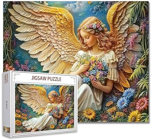 Tucocoo Puzzle de peinture à l'huile en relief 3D, 1000 pièces, qualité HD, puzzle ange mignon, activité familiale pour soirée de jeu