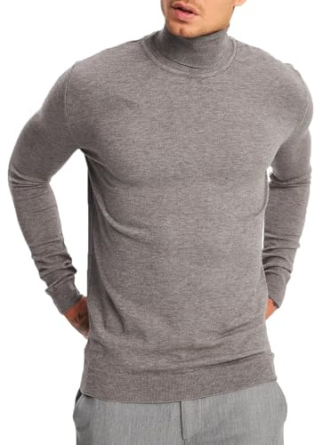 Leif Nelson Pull à col roulé en maille fine pour homme - Pull en tricot léger avec col roulé - Pull élégant pour l'automne et l'hiver - Pull pour homme pour les loisirs et le travail, gris, L