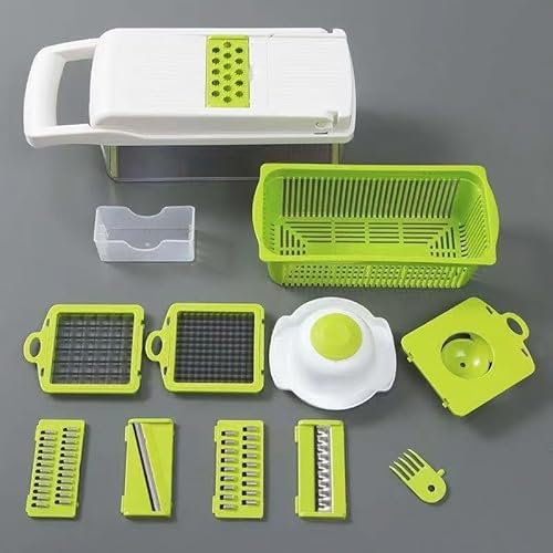 Vegetable Chopper Slicer - 12 in 1 Fruit Cutter Mandoline Slicer Food Chopper/Cutter with 7 Stainless Steel Blades, Adjustable Slicer and Dicer with Storage Container (A 33 * 12 * 12cm)