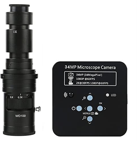 Lab Microscope Accessories Microscope Video Camera 1080P 60FPS 2K 34MP 100X 180X 300X C Mount Lens HDMI USB Industrial Electronic Digital Video Microscope Camera for PCB Soldering Phone Repair(With 50