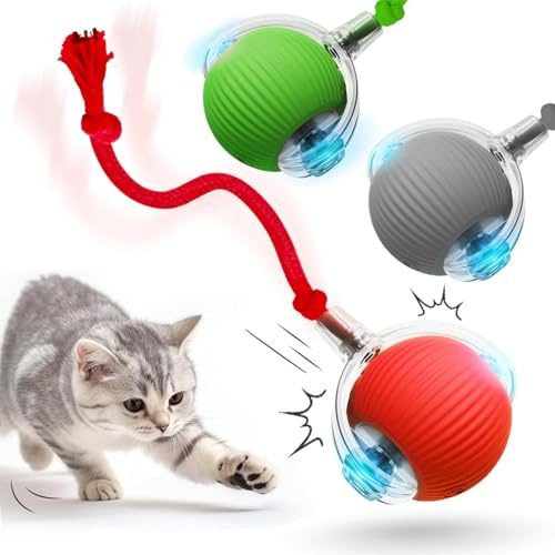 3 Pezzi Giocattolo interattivo per gatti, palla elettrica per gatti con corda,palla intelligente rotolante a 360° per cani e gatti,giocattolo elettrico per gatti con ricarica USB,Adatto a Cani e Gatti