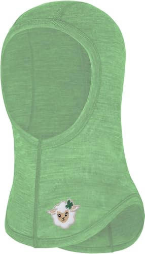 normani Baby Woll Sturmhaube Thermo Balasclava Schlupfmütze aus Wolle Wintermütze Skihaube Unterziehmütze Sturmmaske aus 100% Merinowolle von 0 bis 8 Jahre Farbe Grün Größe 98/128