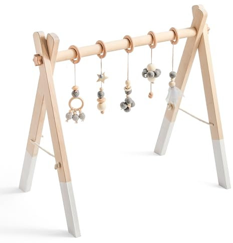 Promise Babe Spielbogen Baby Holz für Babies Baby Gym Holz Spielbogen Wickeltisch Neugeborenen Spielzeug Activity Spielebogen Babies Grau Baumwolle Design
